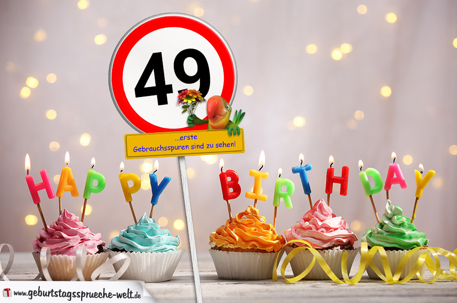 49. Geburtstag Geburtstagswünsche mit Schild und Alter auf Karte