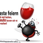 Spruchbild zum Geburtstag: Marienkäfer mit Weinglas