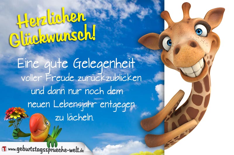 Spruch zum Geburtstag mit lachender Giraffe