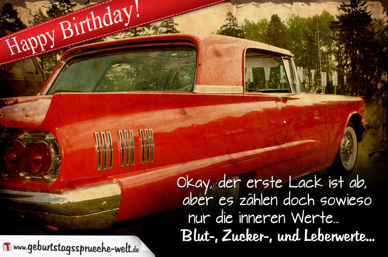 Lustige Geburtstagskarte mit roten alten Auto