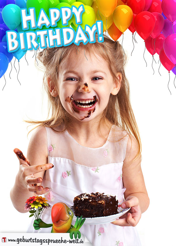 Kind zum Geburtstag mit Schokoladenkuchen