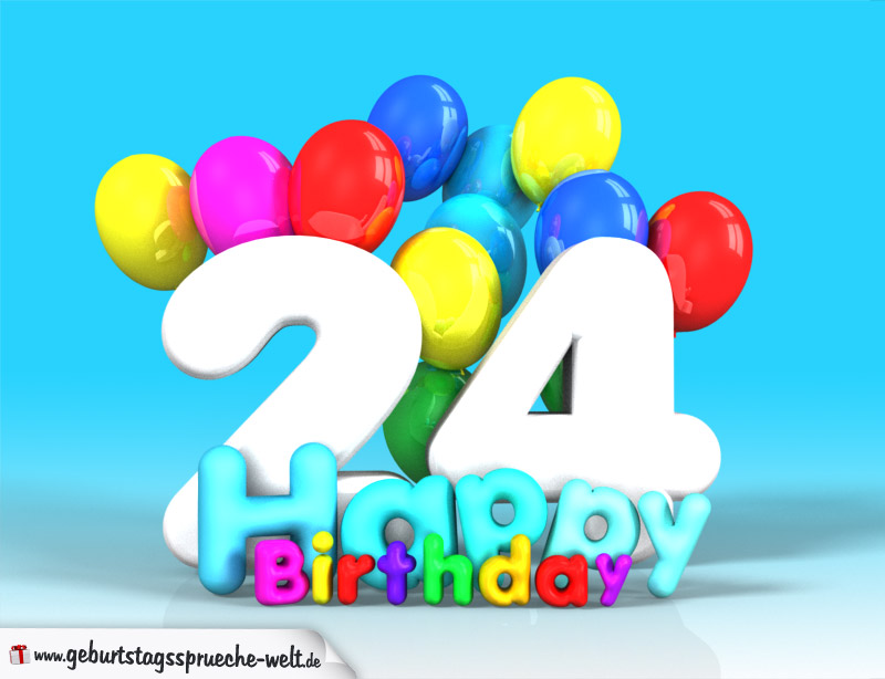 24. Geburtstag Bild Happy Birthday mit Ballons - Geburtstagssprüche-Welt.
