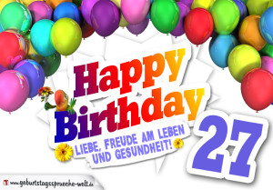 Bunte Geburtstagskarte mit Ballons zum 27. Geburtstag