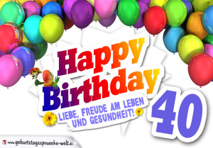 Bunte Geburtstagskarte mit Ballons zum 40. Geburtstag