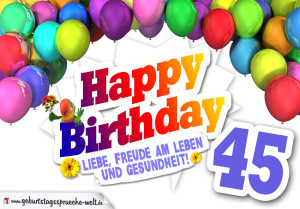 Bunte Geburtstagskarte mit Ballons zum 45. Geburtstag