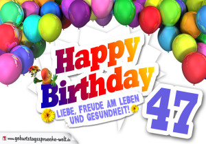 Bunte Geburtstagskarte mit Ballons zum 47. Geburtstag