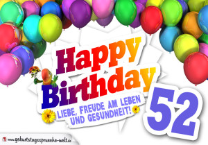 Bunte Geburtstagskarte mit Ballons zum 52. Geburtstag