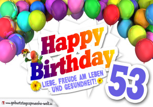 Bunte Geburtstagskarte mit Ballons zum 53. Geburtstag