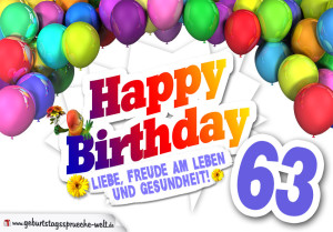 Bunte Geburtstagskarte mit Ballons zum 63. Geburtstag