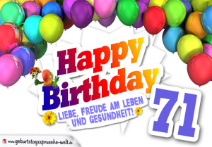 Bunte Geburtstagskarte mit Ballons zum 71. Geburtstag