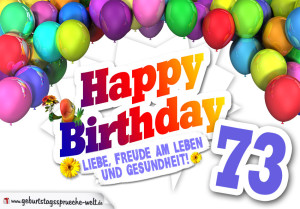 Bunte Geburtstagskarte mit Ballons zum 73. Geburtstag