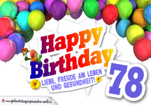 Bunte Geburtstagskarte mit Ballons zum 78. Geburtstag