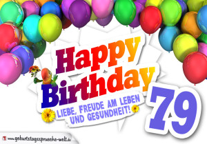 Bunte Geburtstagskarte mit Ballons zum 79. Geburtstag