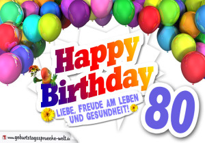 Bunte Geburtstagskarte mit Ballons zum 80. Geburtstag