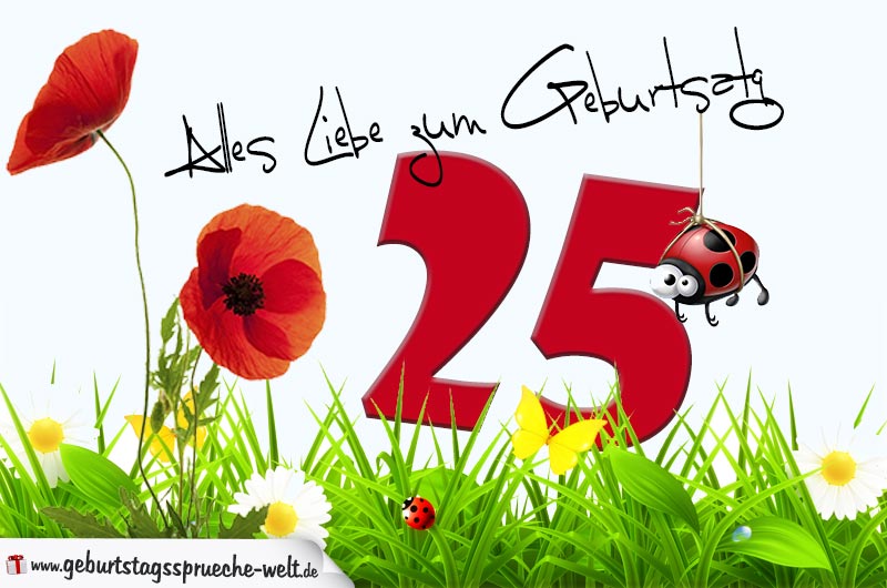 Geburtstagskarte mit Blumenwiese zum 25. Geburtstag