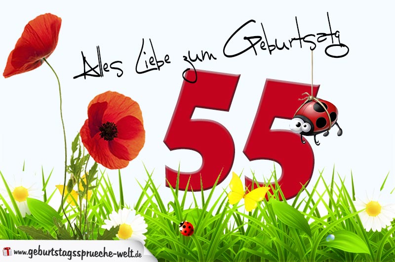 Geburtstagskarte mit Blumenwiese zum 55. Geburtstag ...