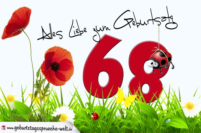 Geburtstagskarte mit Blumenwiese zum 68. Geburtstag - Geburtstagssprüche-Welt