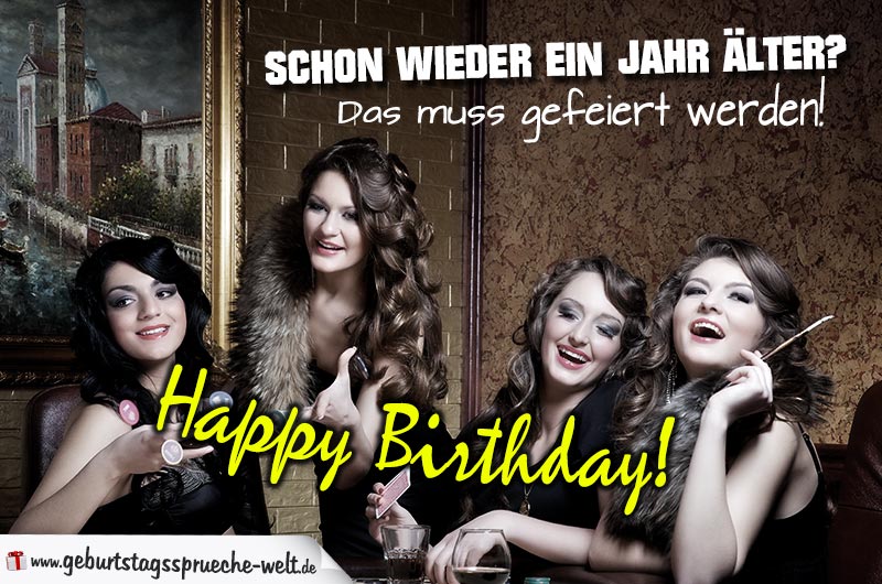 Viele Mädels feiern Geburtstag als Motiv für coole Geburtstagskarte