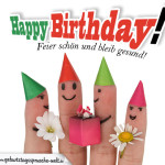 Bemalte Finger mit Hüten, Blüten als Geburtstagskarte