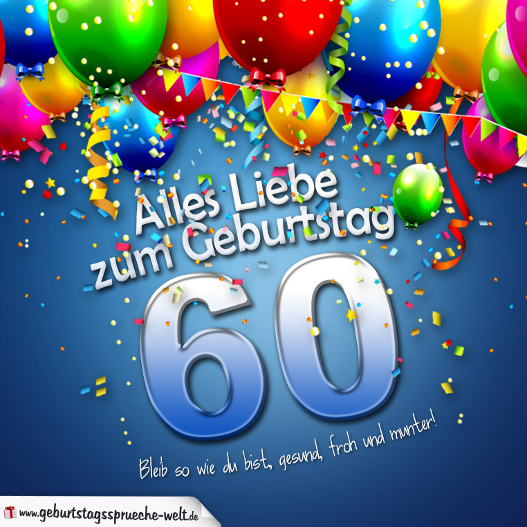 Geburtstagskarte mit bunten Ballons Konfetti und Luftschlangen zum 60 ...