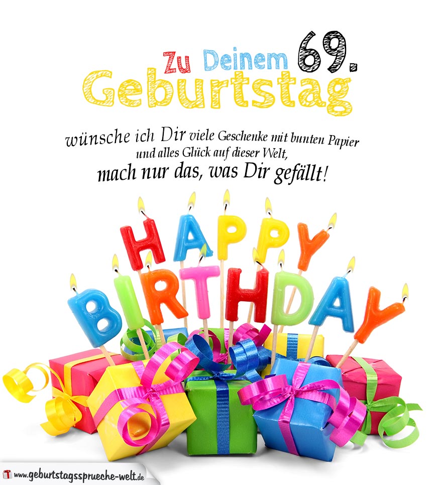 Geburtstagskarten zum Ausdrucken 69. Geburtstag GeburtstagssprücheWelt