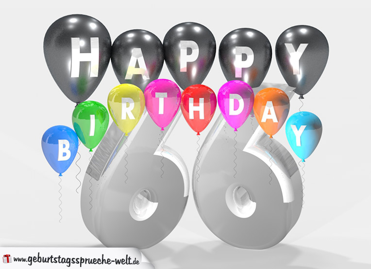 Geburtstagssprüche zum 66. Geburtstag Happy Birthday mit bunten Ballons