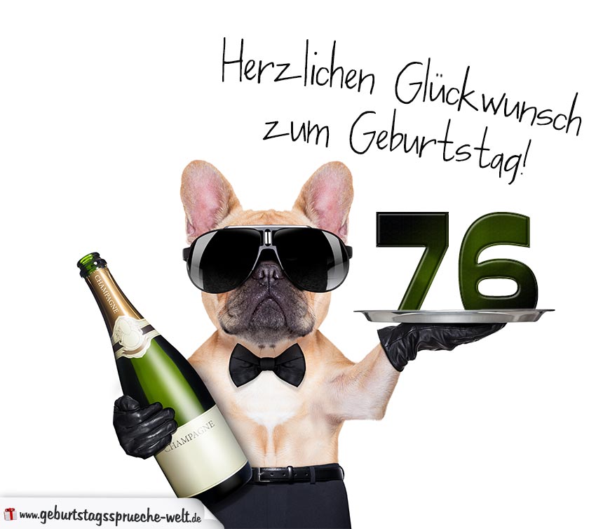 Glückwunschkarte mit Hund zum 76. Geburtstag GeburtstagssprücheWelt