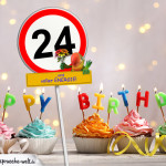 24. Geburtstag Geburtstagswünsche mit Schild und Alter auf Karte