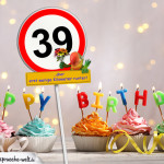 39. Geburtstag Geburtstagswünsche mit Schild und Alter auf Karte