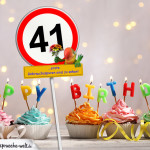 41. Geburtstag Geburtstagswünsche mit Schild und Alter auf Karte