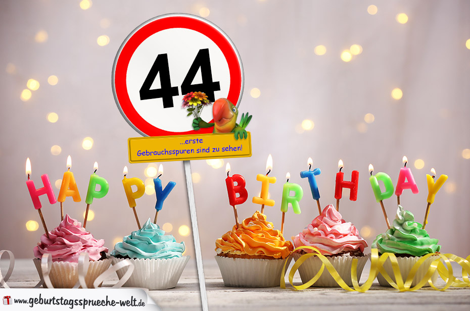 44. Geburtstag Geburtstagswünsche mit Schild und Alter auf Karte