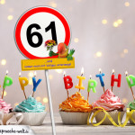 61. Geburtstag Geburtstagswünsche mit Schild und Alter auf Karte