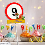 9. Geburtstag Geburtstagswünsche mit Schild und Alter auf Karte