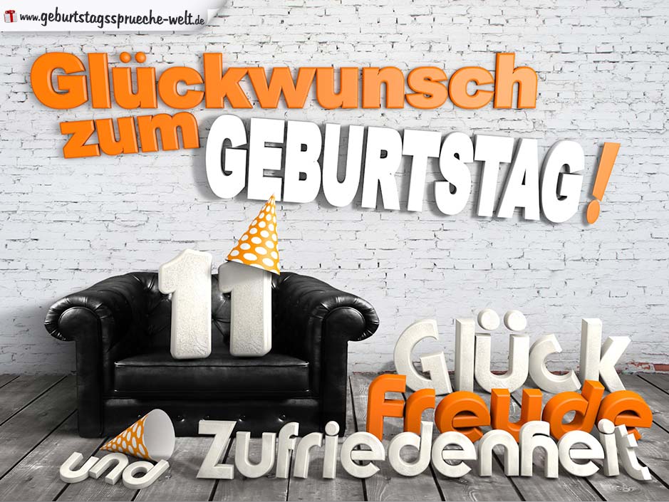 Glückwünsche zum 11. Geburtstag mit 3DBuchstaben und Sofamotiv GeburtstagssprücheWelt