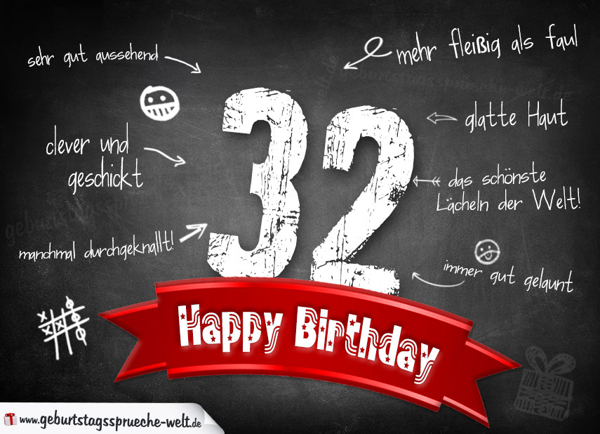 Komplimente Geburtstagskarte Zum 32 Geburtstag Happy Birthday Geburtstagsspruche Welt