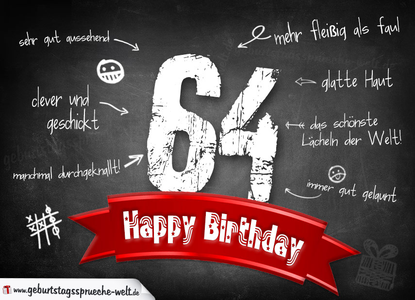 Komplimente Geburtstagskarte Zum 64 Geburtstag Happy