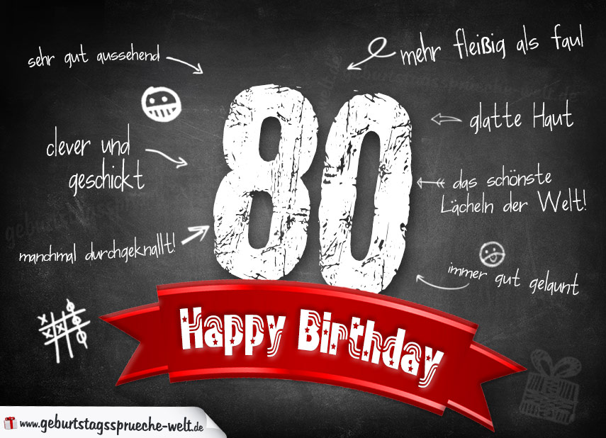 Komplimente Geburtstagskarte zum 80. Geburtstag Happy Birthday ...