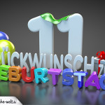 Edle Geburtstagskarte mit bunten 3D-Buchstaben zum 11. Geburtstag