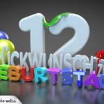 Edle Geburtstagskarte mit bunten 3D-Buchstaben zum 12. Geburtstag