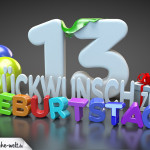 Edle Geburtstagskarte mit bunten 3D-Buchstaben zum 13. Geburtstag