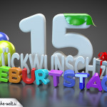 Edle Geburtstagskarte mit bunten 3D-Buchstaben zum 15. Geburtstag