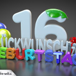 Edle Geburtstagskarte mit bunten 3D-Buchstaben zum 16. Geburtstag