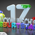 Edle Geburtstagskarte mit bunten 3D-Buchstaben zum 17. Geburtstag