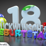 Edle Geburtstagskarte mit bunten 3D-Buchstaben zum 18. Geburtstag