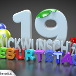 Edle Geburtstagskarte mit bunten 3D-Buchstaben zum 19. Geburtstag