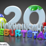 Edle Geburtstagskarte mit bunten 3D-Buchstaben zum 20. Geburtstag