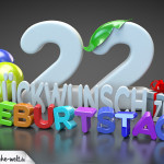 Edle Geburtstagskarte mit bunten 3D-Buchstaben zum 22. Geburtstag