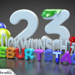 Edle Geburtstagskarte mit bunten 3D-Buchstaben zum 23. Geburtstag