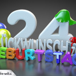 Edle Geburtstagskarte mit bunten 3D-Buchstaben zum 24. Geburtstag