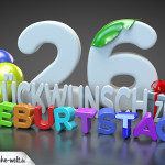 Edle Geburtstagskarte mit bunten 3D-Buchstaben zum 26. Geburtstag